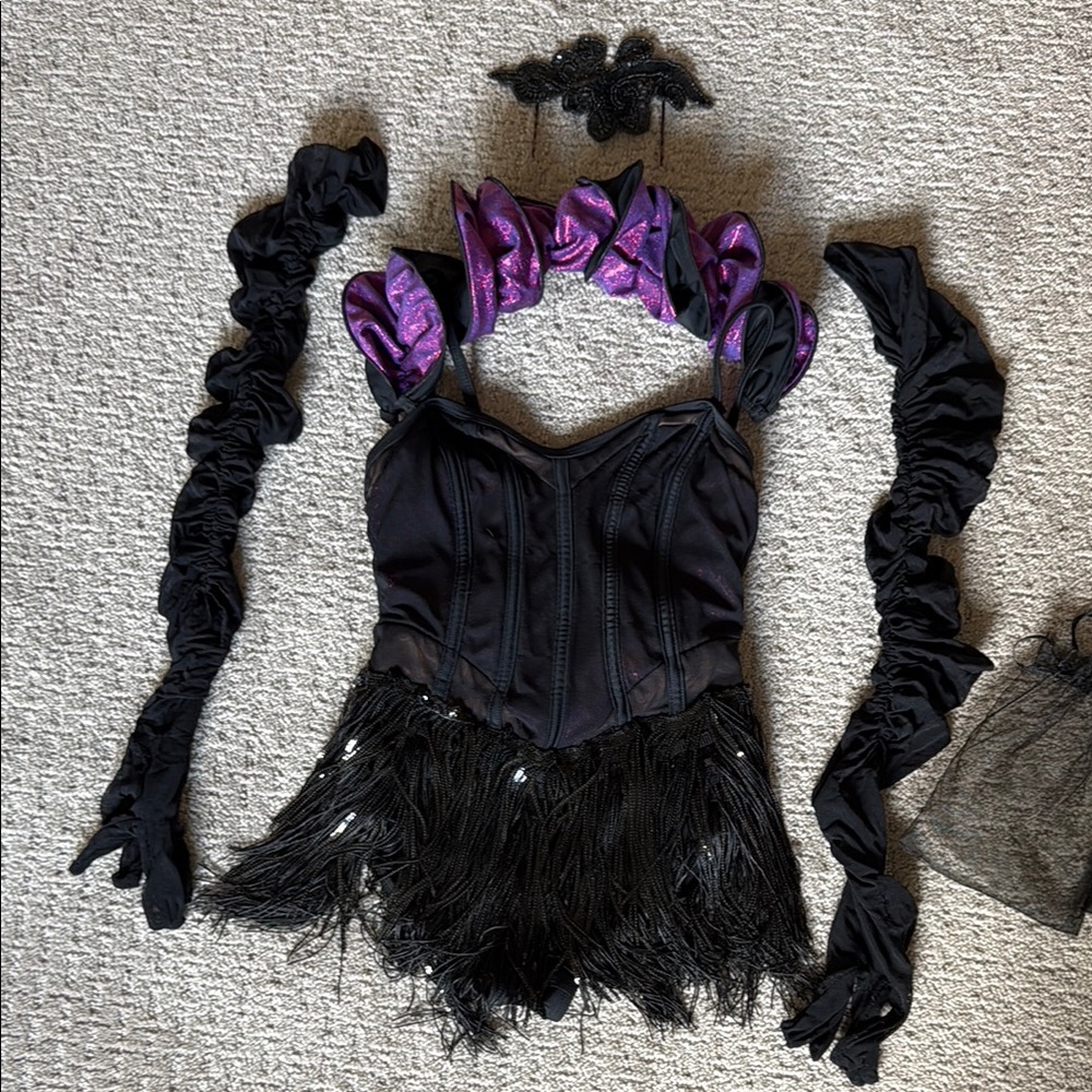 Tenth House Black and Purple Dance Costume with Fringe